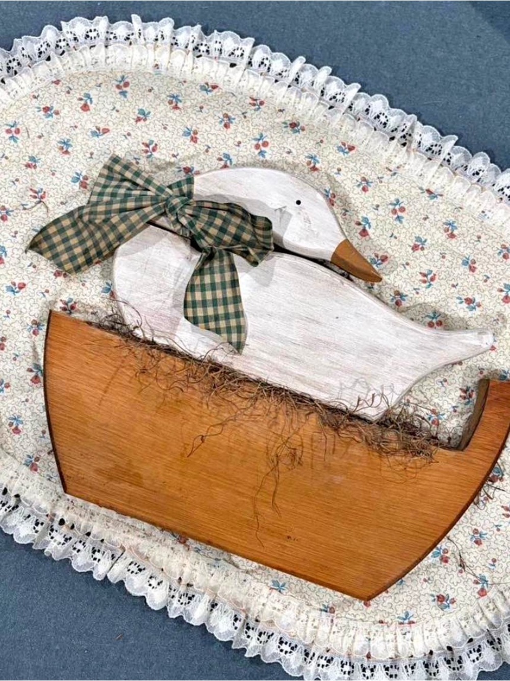 White Duck Décor with Green Plaid Bow